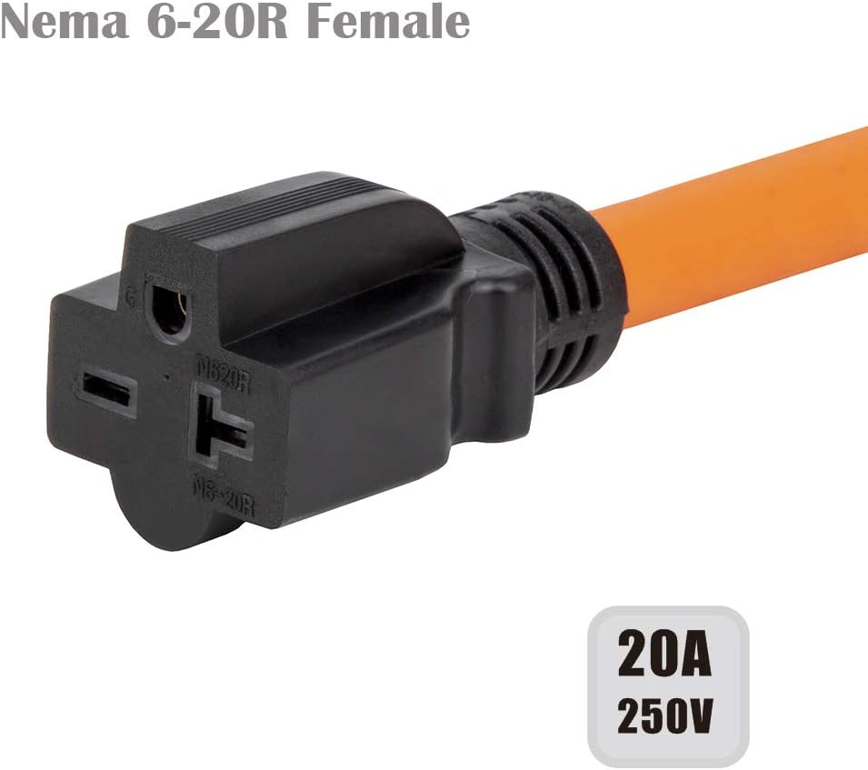 1.5FT Nema 6-50P to 6-15R/6-20R Welder Power Adapter Cord - 50-Amp to 20-Amp T-Blade Adapter