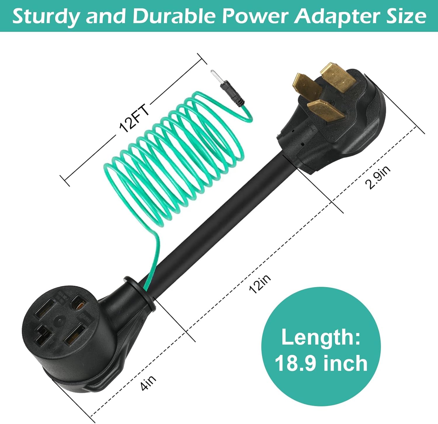 1.5FT Welder Plug Adapter Cord NEMA 10-50P Male to Dryer 14-30R Female with Ground Wire - 30A, 125V/250V - 3 Prong to 4 Prong Dryer Adapter