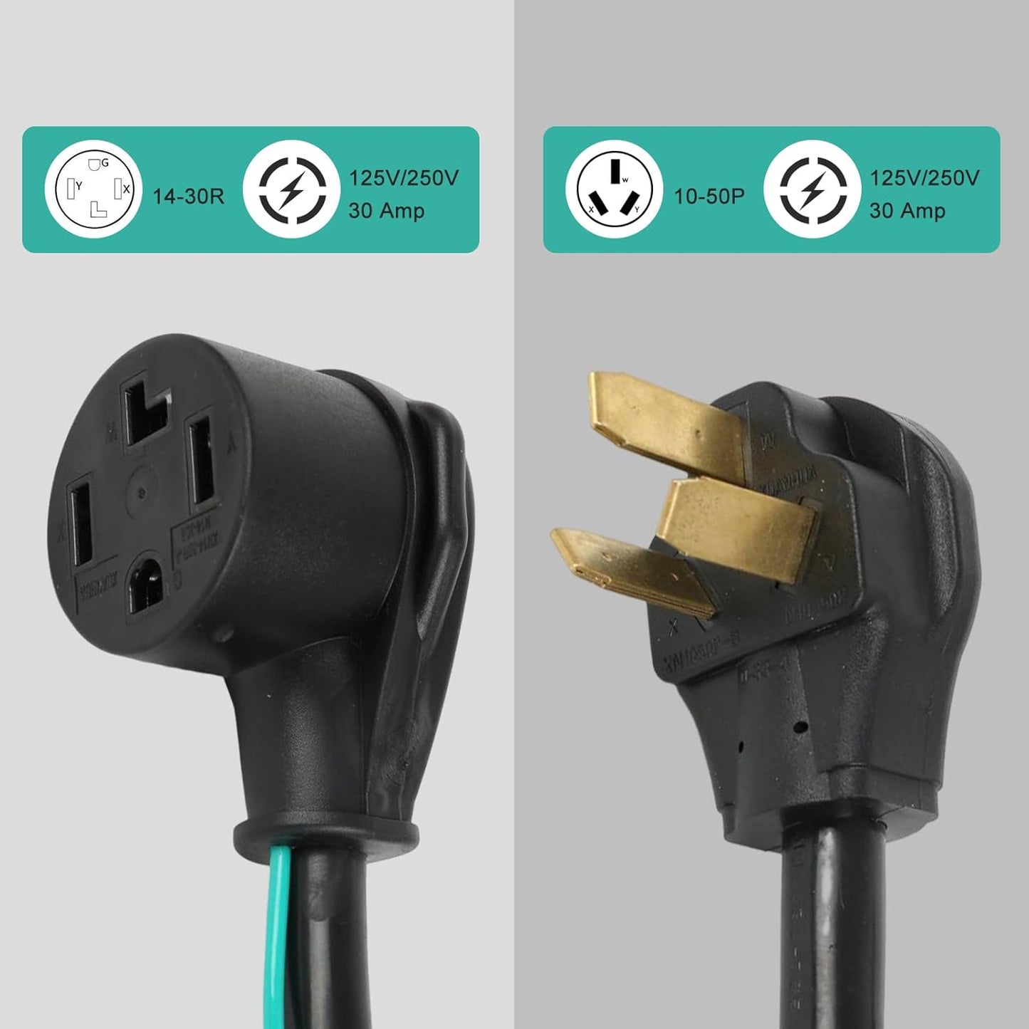 1.5FT Welder Plug Adapter Cord NEMA 10-50P Male to Dryer 14-30R Female with Ground Wire - 30A, 125V/250V - 3 Prong to 4 Prong Dryer Adapter