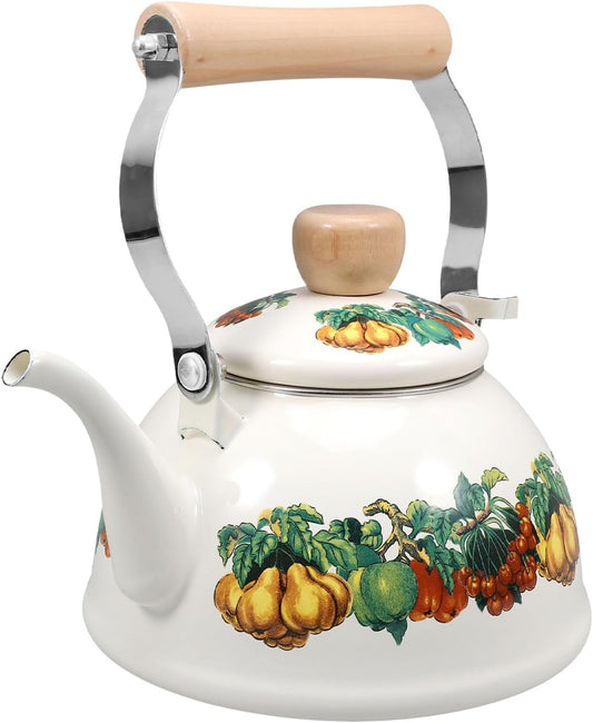 1.5L Enamel Tea Kettle for Home & Camping - Stovetop Coffee Pot with Porcelain Enameled Teakettle