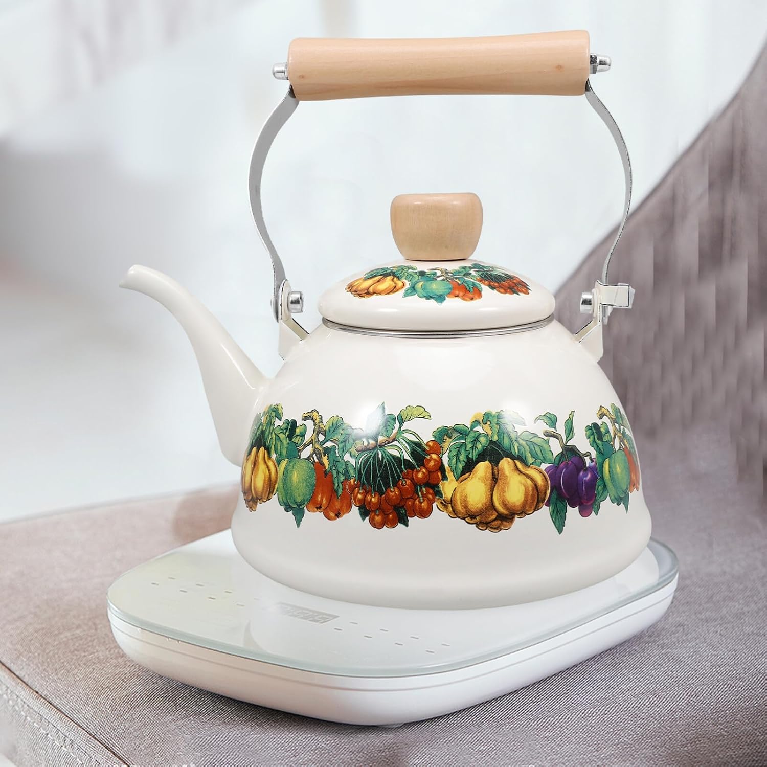 1.5L Enamel Tea Kettle for Home & Camping - Stovetop Coffee Pot with Porcelain Enameled Teakettle