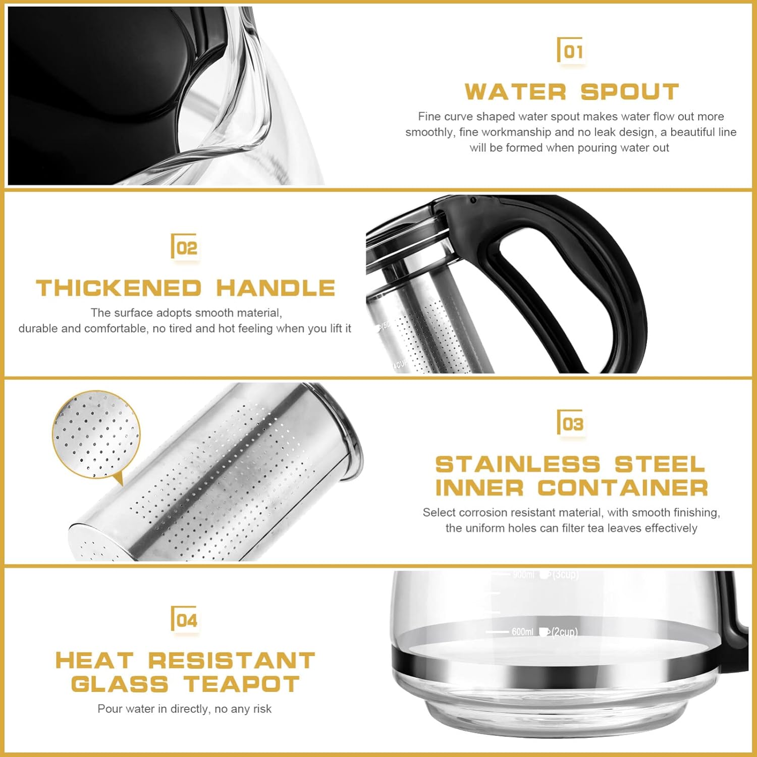 1.5L Glass Teapot with Stainless Steel Infuser for Blooming & Loose Tea - Cabilock