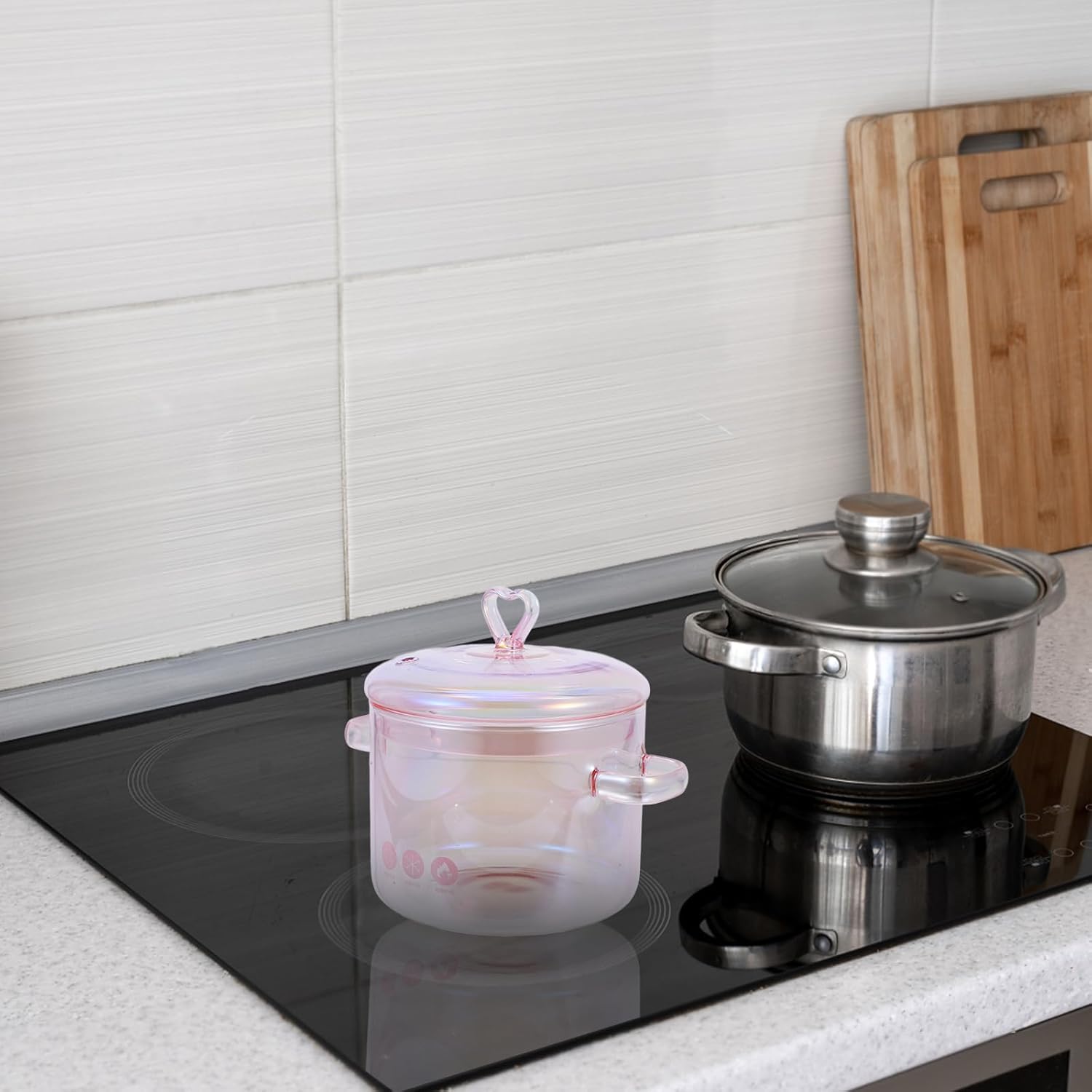 1.5L Handmade Glass Stove Pot with Lid for Cooking Pasta, Soup, and Baby Food - Heat Resistant Cookware by DOITOOL