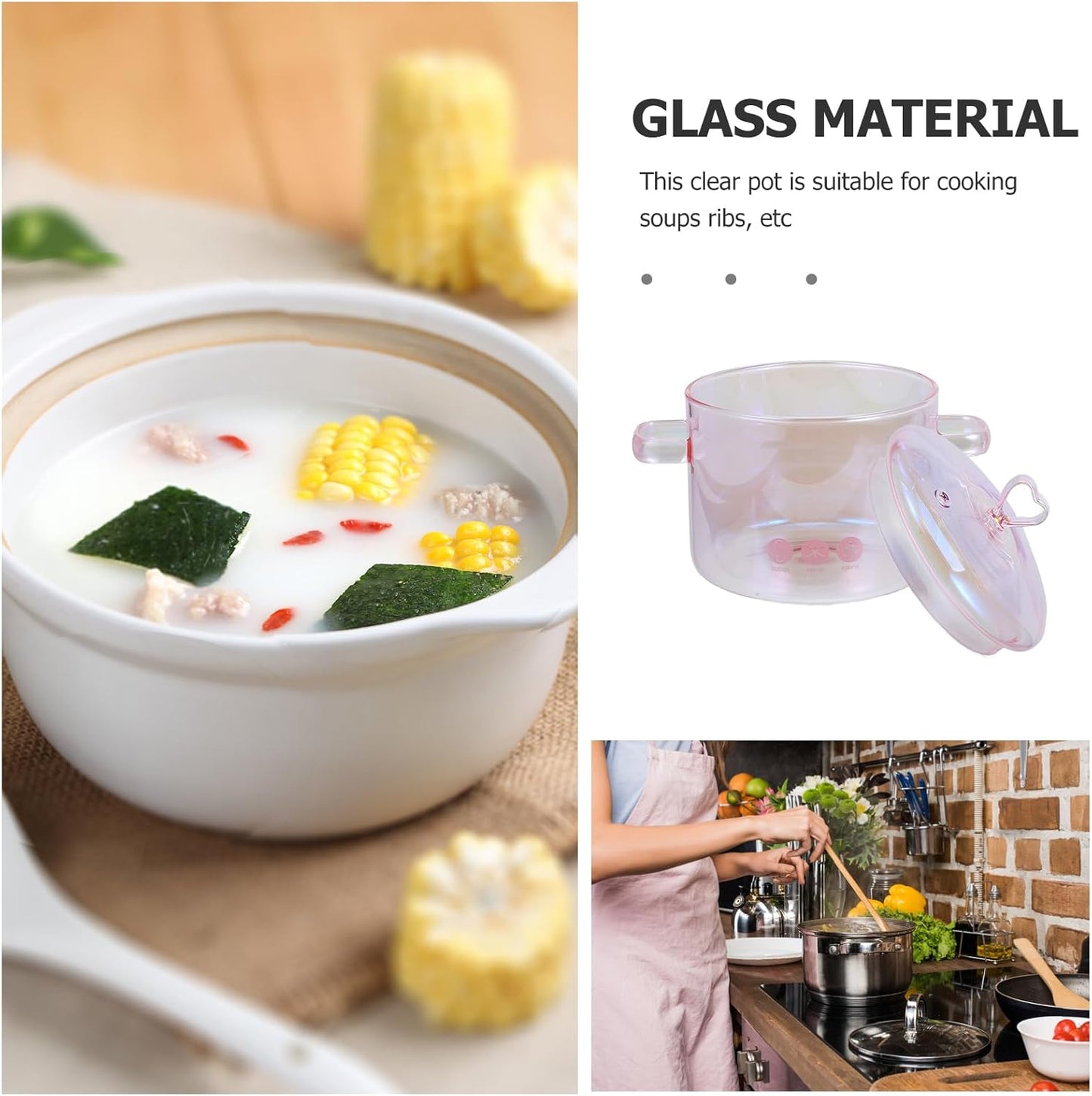 1.5L Handmade Glass Stove Pot with Lid for Cooking Pasta, Soup, and Baby Food - Heat Resistant Cookware by DOITOOL