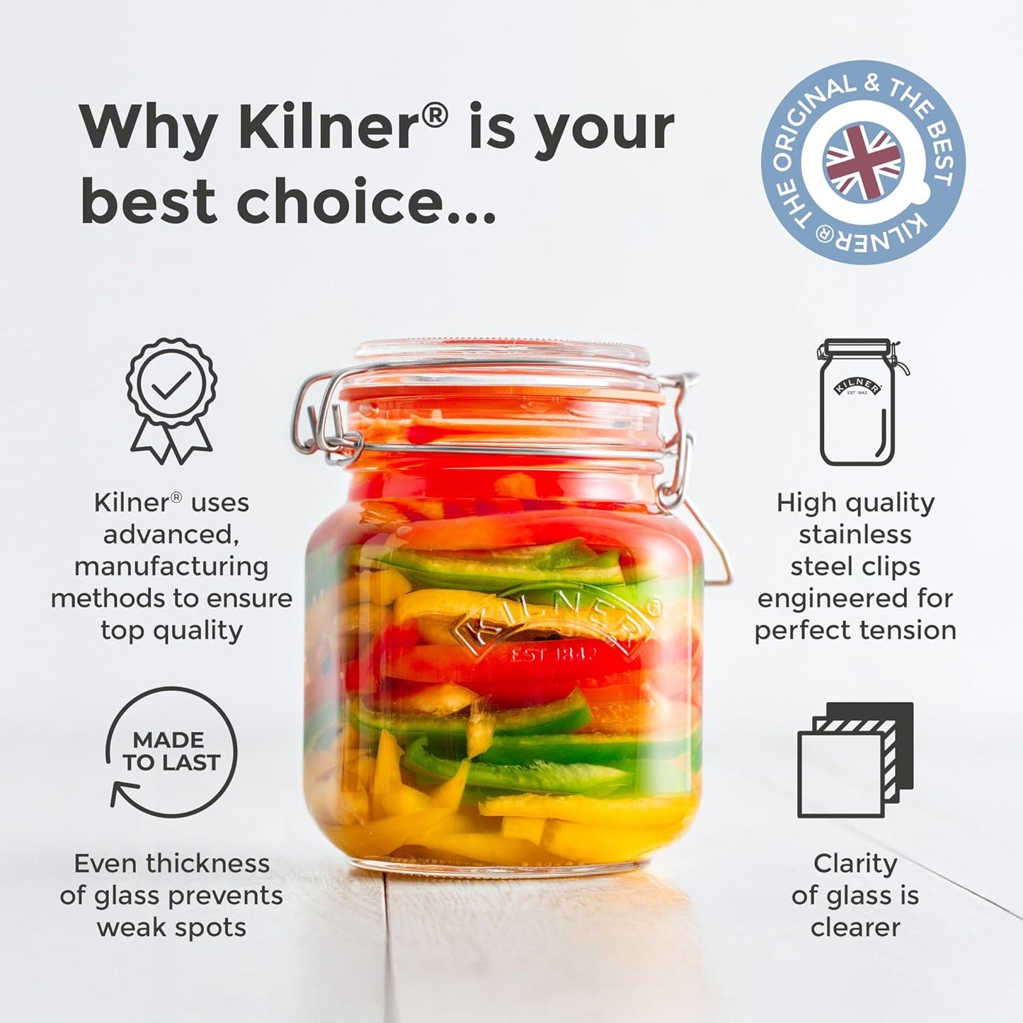 1.5L Kilner Square Glass Jar with Swing Top Lid