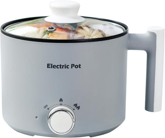1.5L YOOLYQI Electric Hot Pot: Portable Ramen Cooker for Pasta, Noodles, Soup - Non-Stick, Boil Dry Protection - Ideal for Dorm & Office - Grey