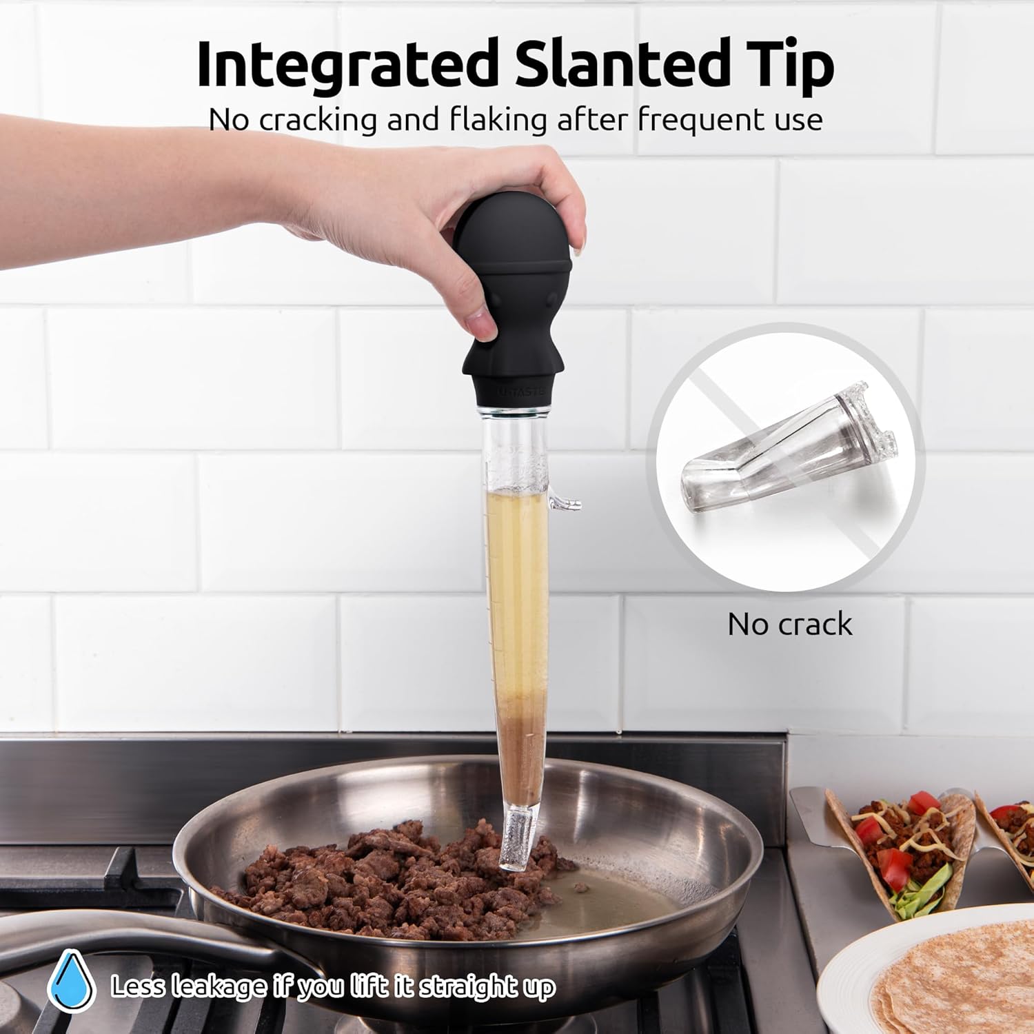 1.5oz Heat Resistant Angled Turkey Baster Set with Cleaning Brush - Food Grade Tritan/Silicone, Large Octopus Bulb, for Basting Meat/Poultry - Black