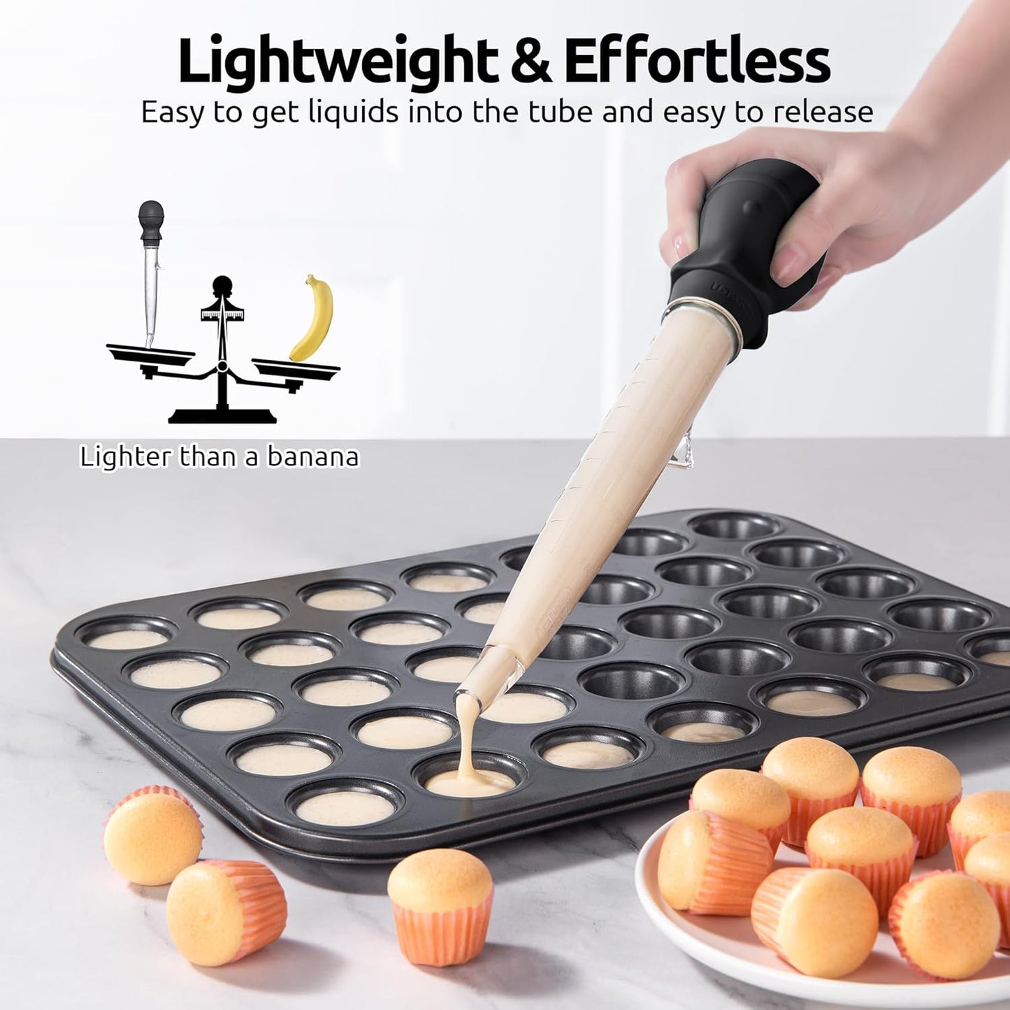 1.5oz Heat Resistant Angled Turkey Baster Set with Cleaning Brush - Food Grade Tritan/Silicone, Large Octopus Bulb, for Basting Meat/Poultry - Black