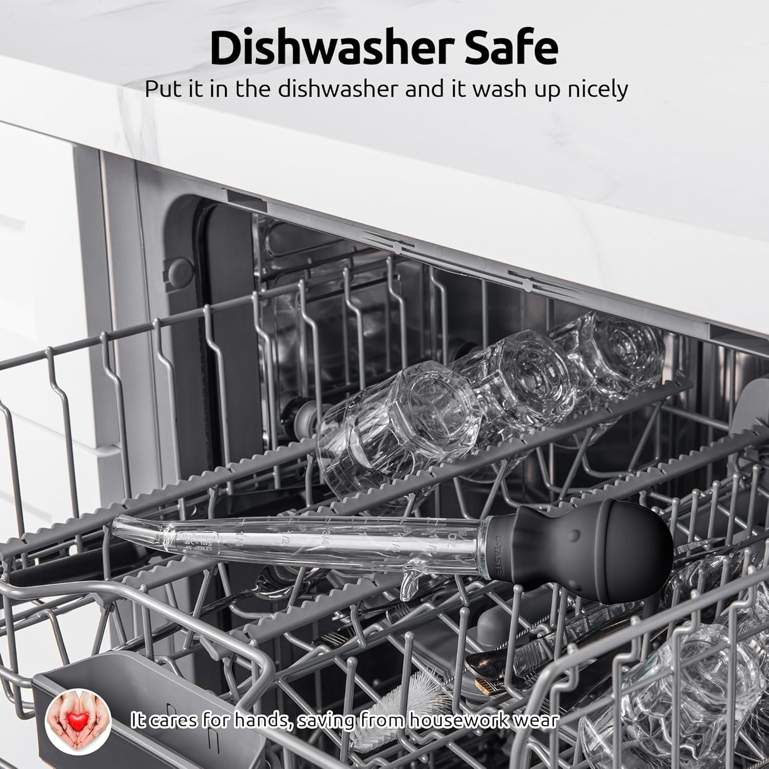 1.5oz Heat Resistant Angled Turkey Baster Set with Cleaning Brush - Food Grade Tritan/Silicone, Large Octopus Bulb, for Basting Meat/Poultry - Black