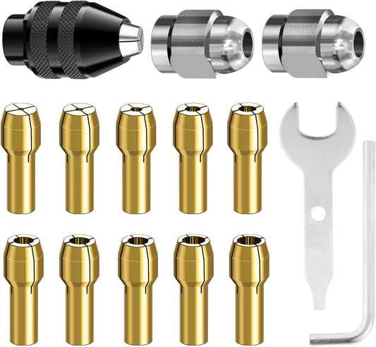 15PCS FOTYBEI Drill Chuck Collet Set for Dremel, 0.8-3.2mm Shank Replacement Kit with Keyless Quick Change Chuck Accessory