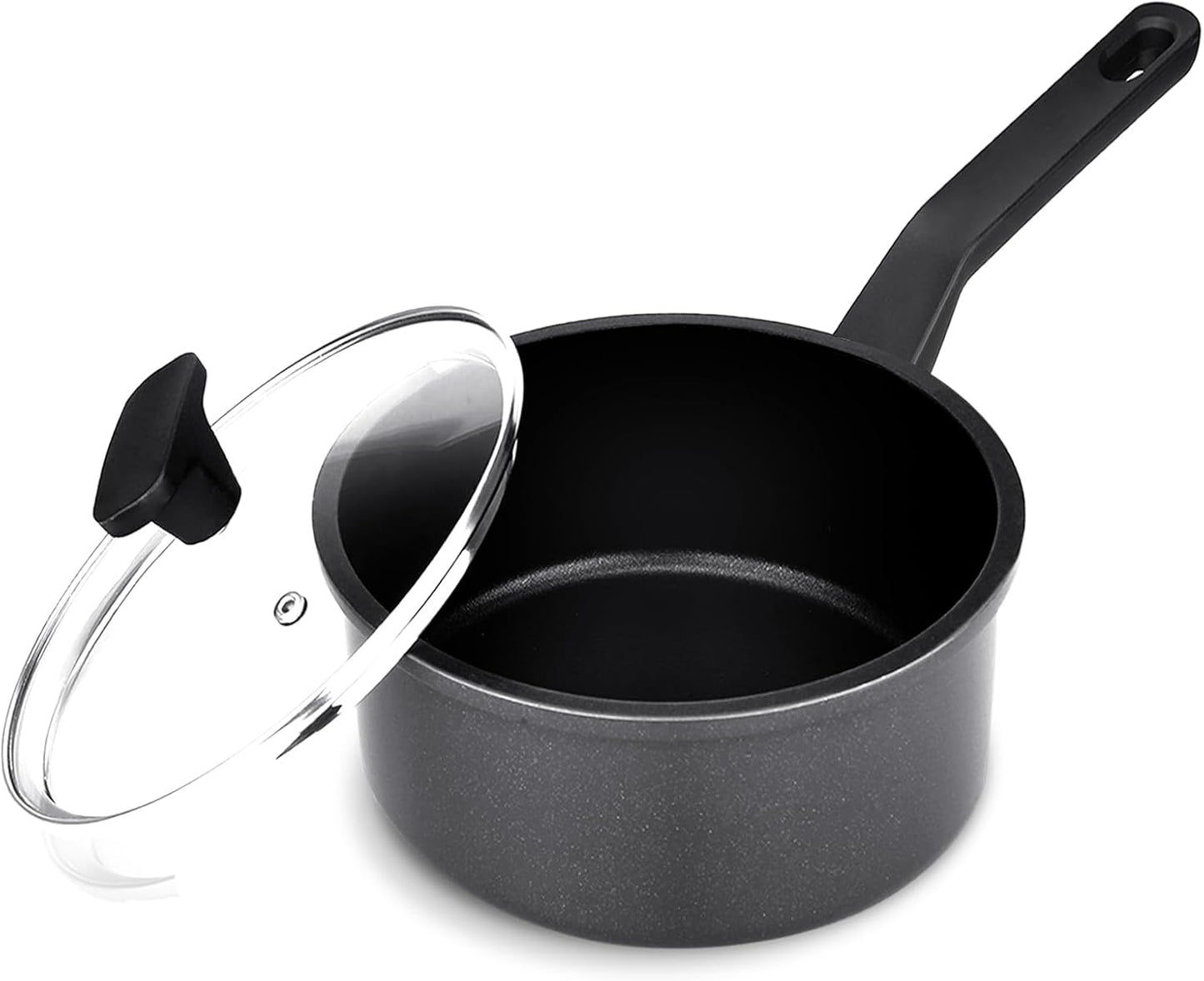 1.5QT Nonstick Sauce Pan with Lid - PFOA Free Induction Pot, Black