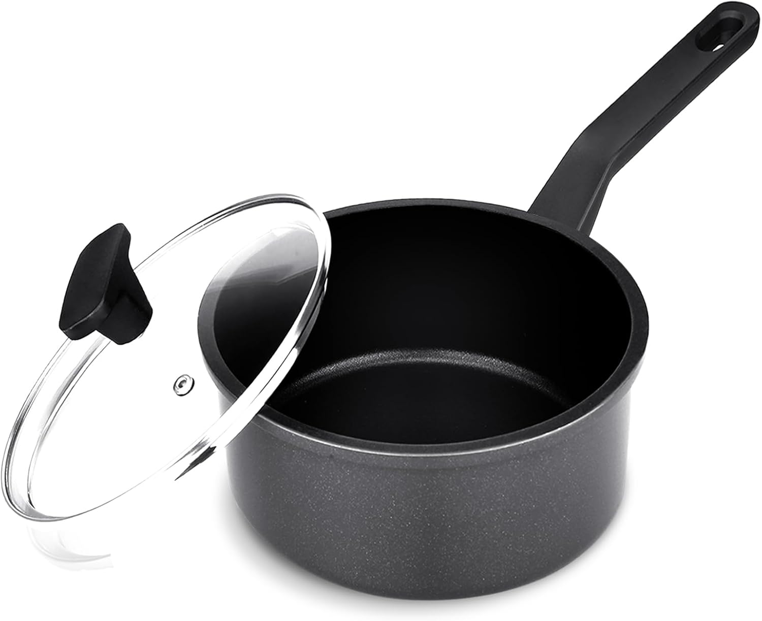 1.5QT Nonstick Sauce Pan with Lid - PFOA Free Induction Pot, Black