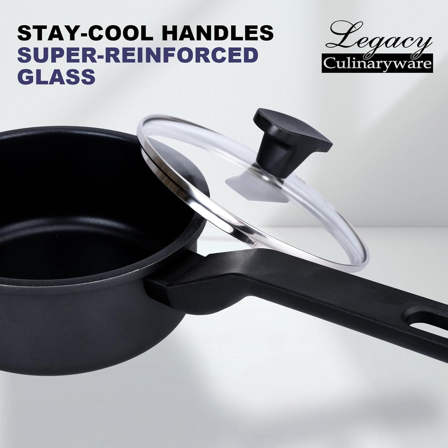 1.5QT Nonstick Sauce Pan with Lid - PFOA Free Induction Pot, Black