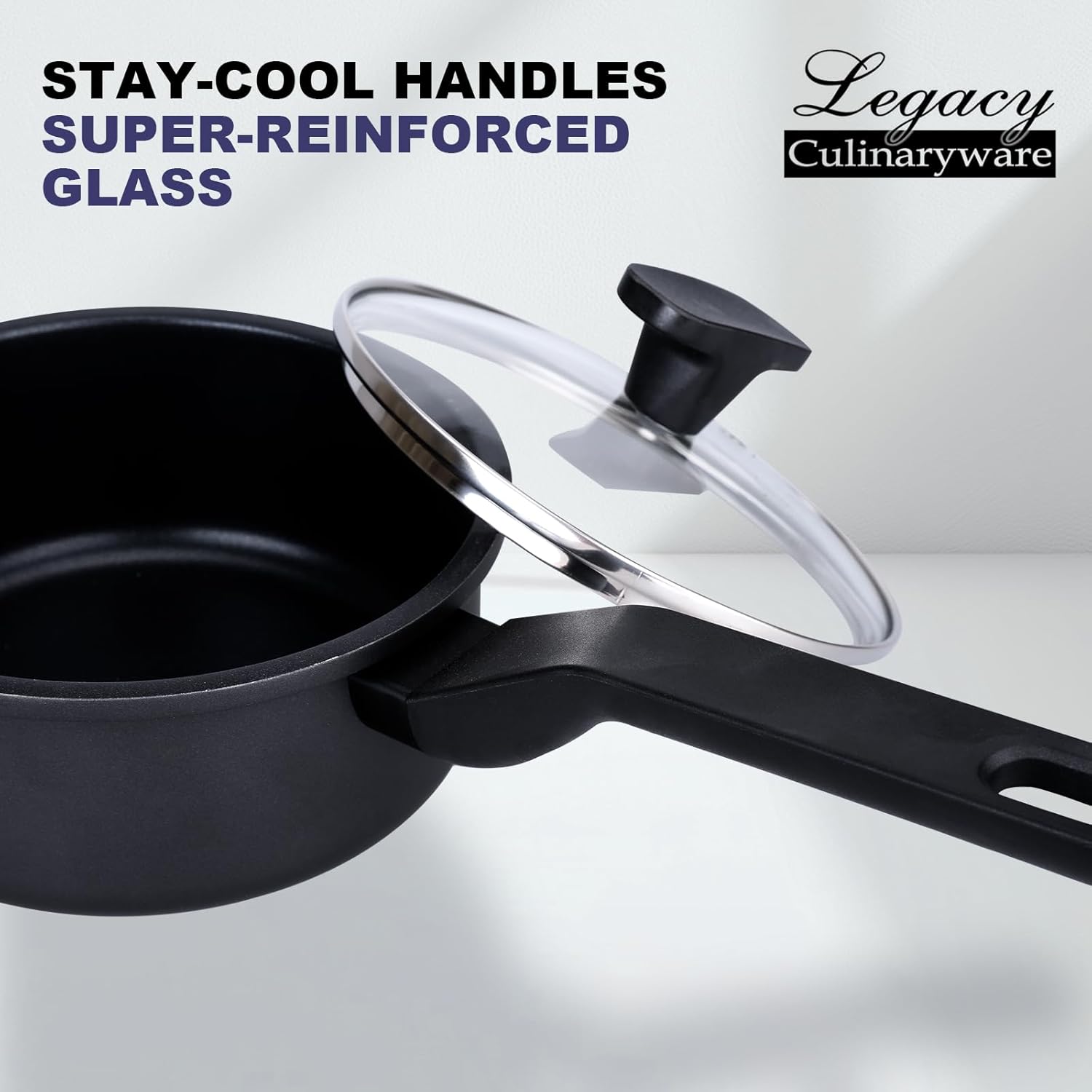 1.5QT Nonstick Sauce Pan with Lid - PFOA Free Induction Pot, Black