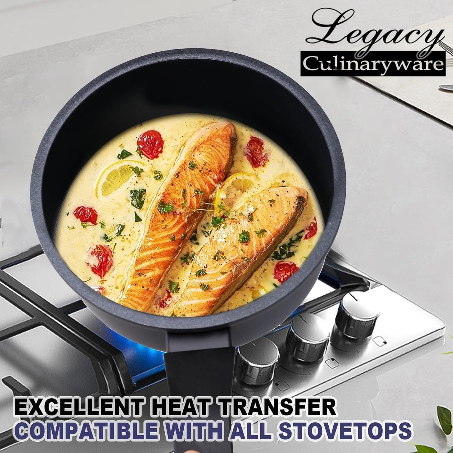 1.5QT Nonstick Sauce Pan with Lid - PFOA Free Induction Pot, Black