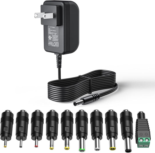 15V 2A Power Supply Charger with 10 Connectors - UL Certified Wall Plug Adapter for 100-240V Input