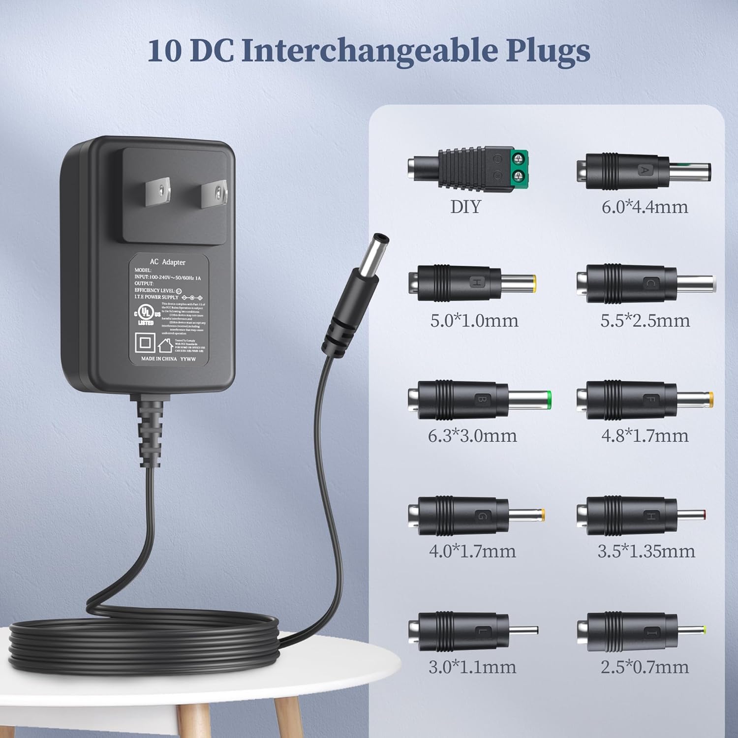 15V 2A Power Supply Charger with 10 Connectors - UL Certified Wall Plug Adapter for 100-240V Input