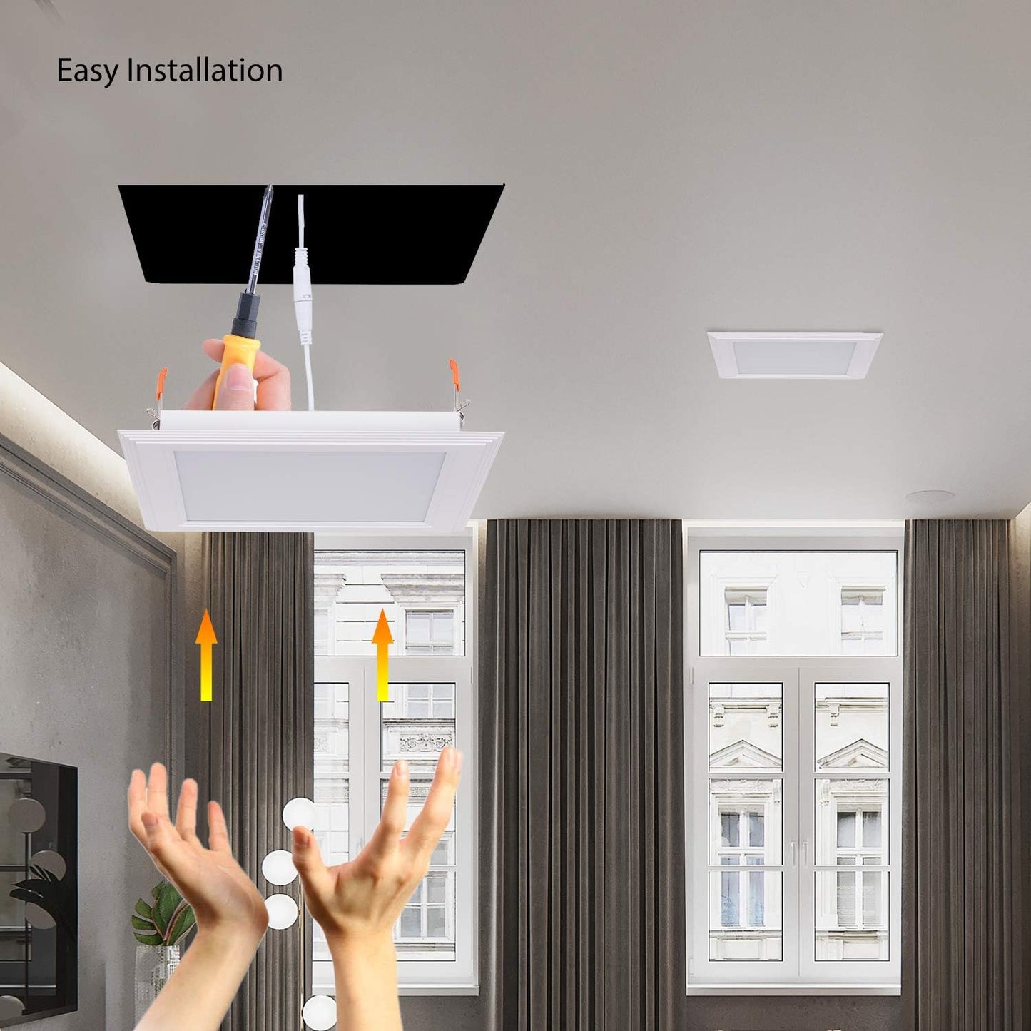 15W Square LED Recessed Ceiling Light with Open Trim - Cool White (6000K), 1400 Lumens, OD 9.84", ID 8.66" - 1 Pack