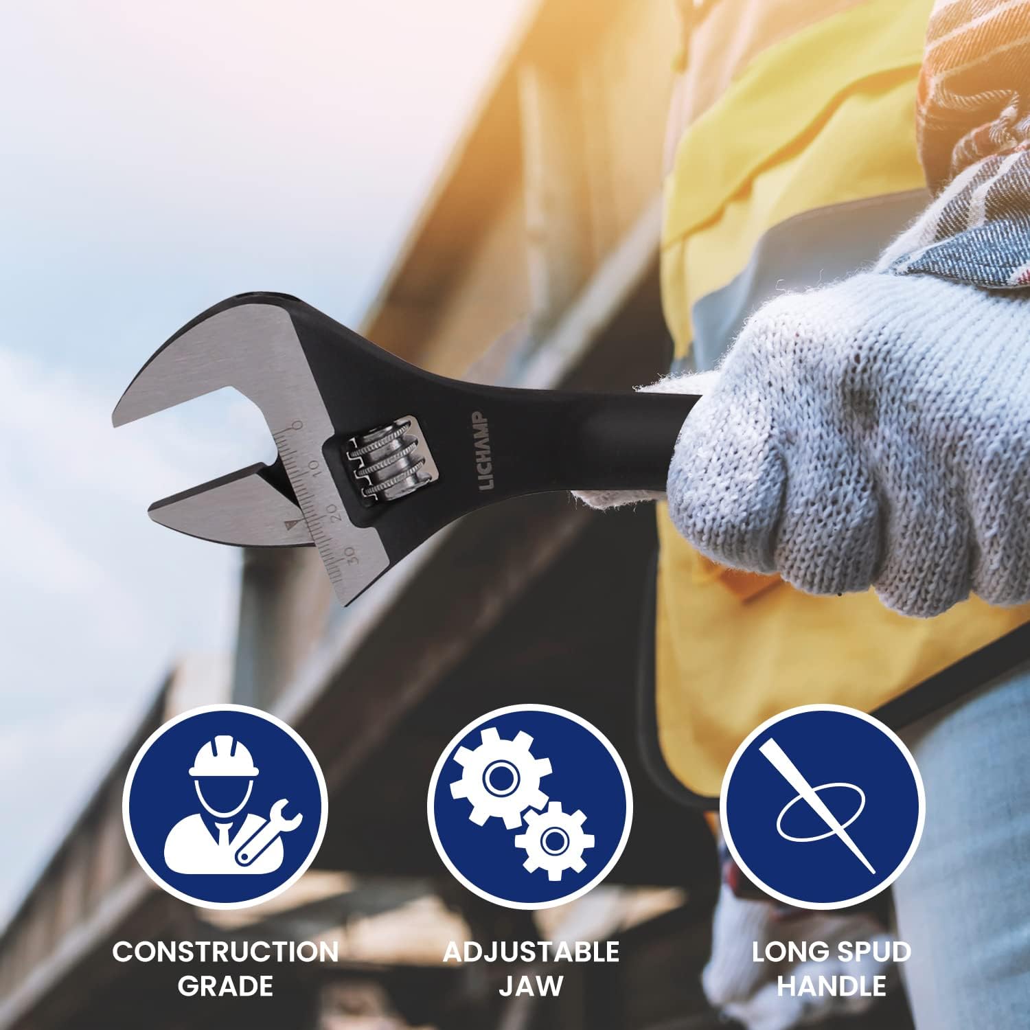 16-Inch Adjustable Construction Spud Wrench by Lichamp - Heavy Duty Tool for Construction Sites