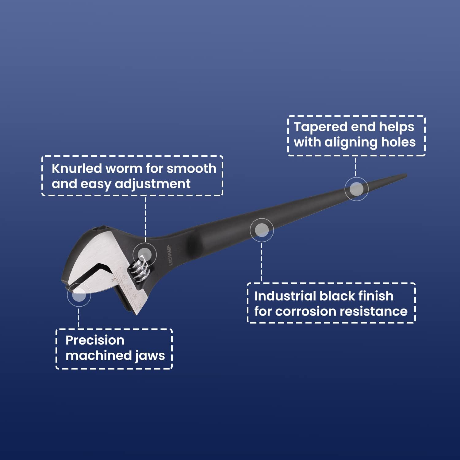 16-Inch Adjustable Construction Spud Wrench by Lichamp - Heavy Duty Tool for Construction Sites