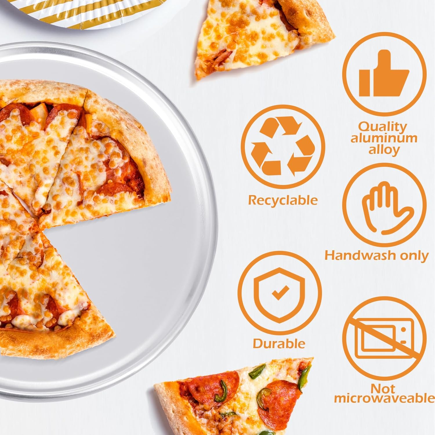 16 Inch Aluminum Pizza Pan Set for Baking in Home Kitchen or Restaurant - 12 Piece Rust-Free Pizza & Cake Tray Bulk Pack, Easy to Clean