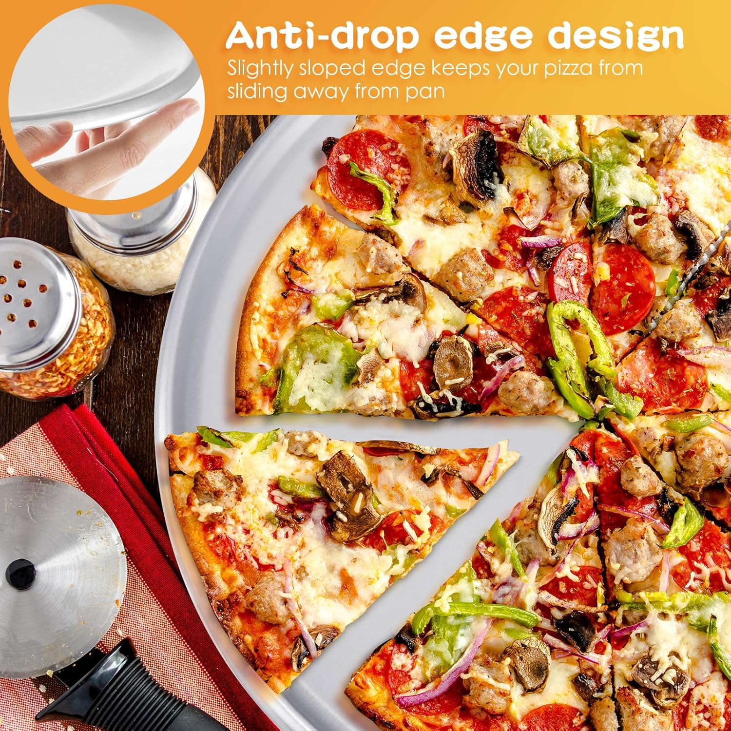 16 Inch Aluminum Pizza Pan Set for Baking in Home Kitchen or Restaurant - 12 Piece Rust-Free Pizza & Cake Tray Bulk Pack, Easy to Clean