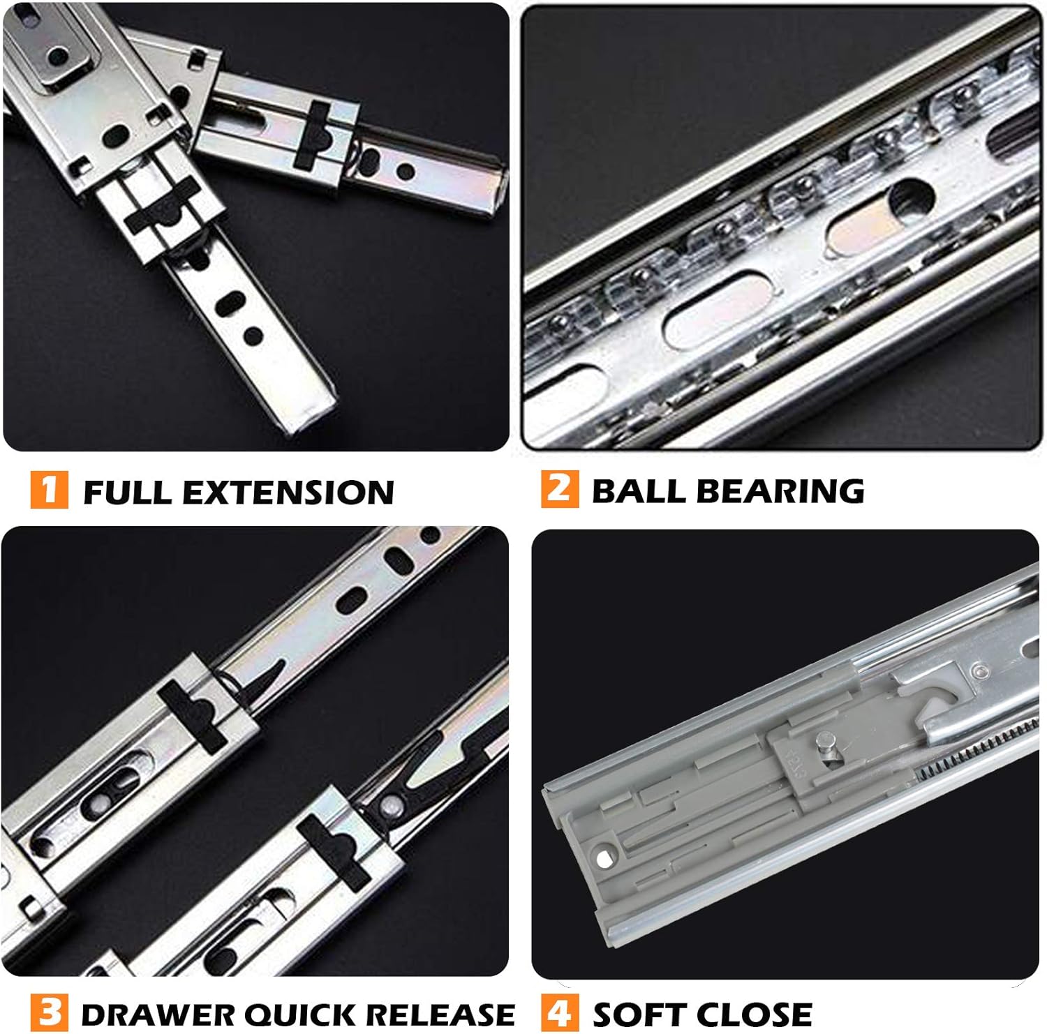 16-inch Gobrico Soft Close Drawer Slides - 100 lb Capacity - Full Extension Ball Bearing Runners - 2 Pairs - WildKart