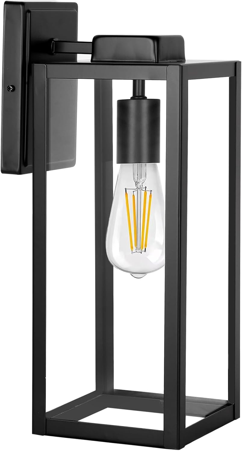 16 Inch Large Outdoor Wall Lantern with Glass Shade - Waterproof Exterior Wall Sconce for Porch & Front Door - Anti-Rust Wall Mounted Lighting with E26 Socket by Hykolity