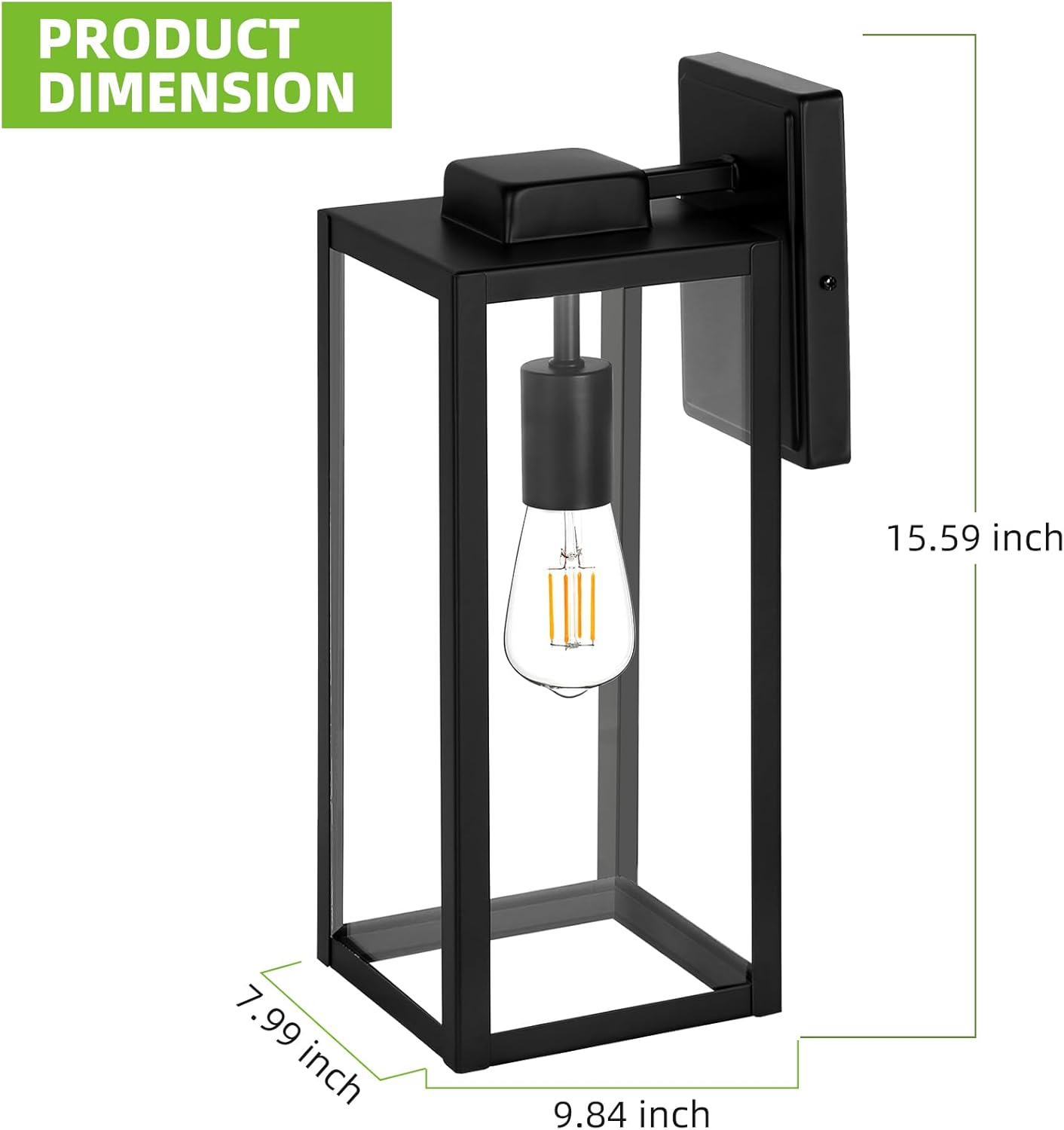 16 Inch Large Outdoor Wall Lantern with Glass Shade - Waterproof Exterior Wall Sconce for Porch & Front Door - Anti-Rust Wall Mounted Lighting with E26 Socket by Hykolity