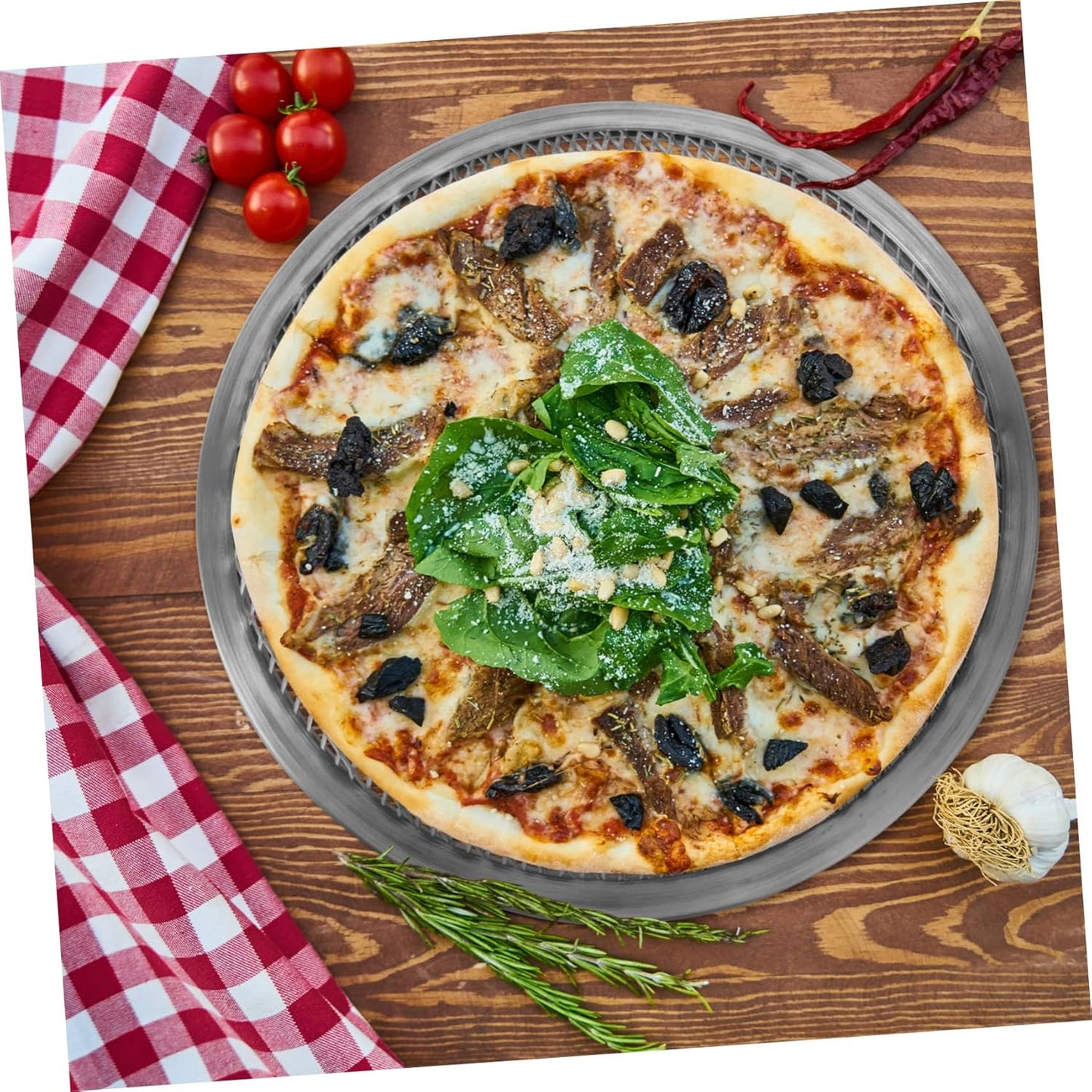 16 Inch Stainless Steel Pizza Baking Pan with Pizza Screen - BBQ Pizza Cooking Tray for Pasta and More