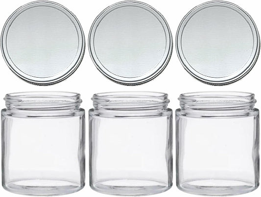 16 oz Wide Mouth Glass Mason Jars with Silver Metal Lids - Set of 6 - Made in USA