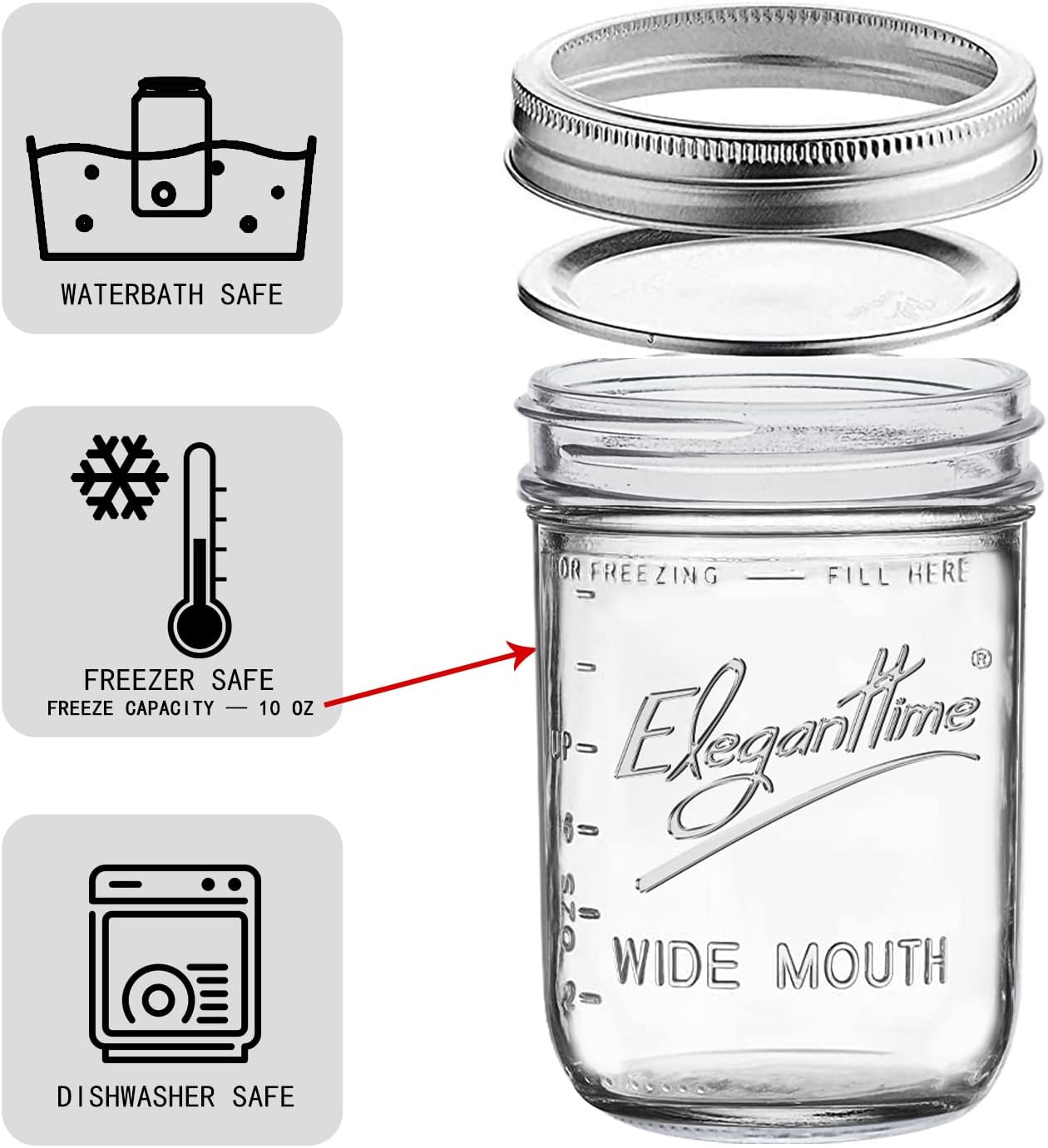 16 oz Wide Mouth Mason Jars - 12 Pack Canning Jars with Lids for Candles, Home Decor, Overnight Oats, Fruit Preserves - Airtight Glass Containers