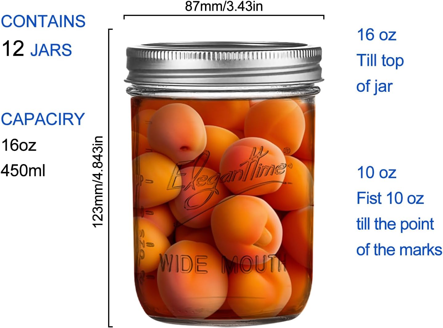 16 oz Wide Mouth Mason Jars - 12 Pack Canning Jars with Lids for Candles, Home Decor, Overnight Oats, Fruit Preserves - Airtight Glass Containers