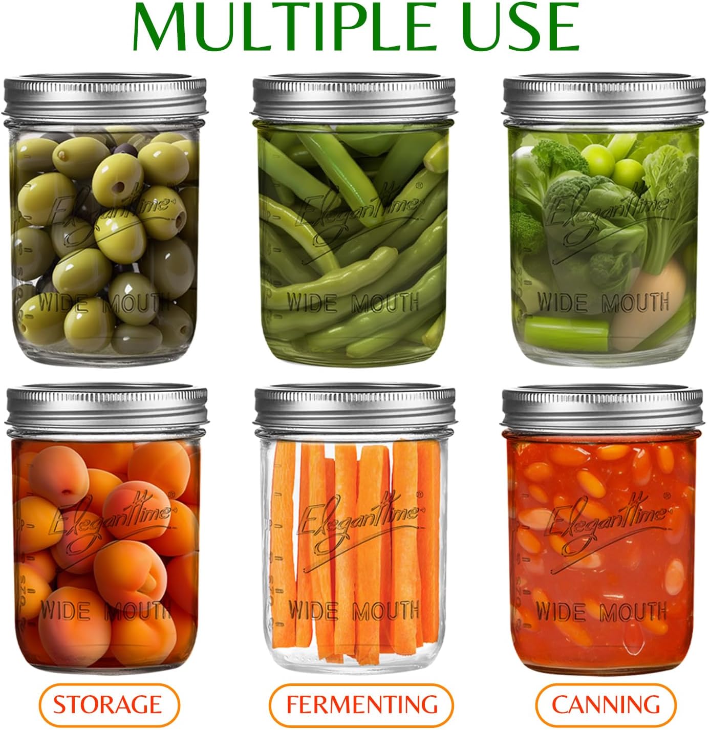 16 oz Wide Mouth Mason Jars - 12 Pack Canning Jars with Lids for Candles, Home Decor, Overnight Oats, Fruit Preserves - Airtight Glass Containers