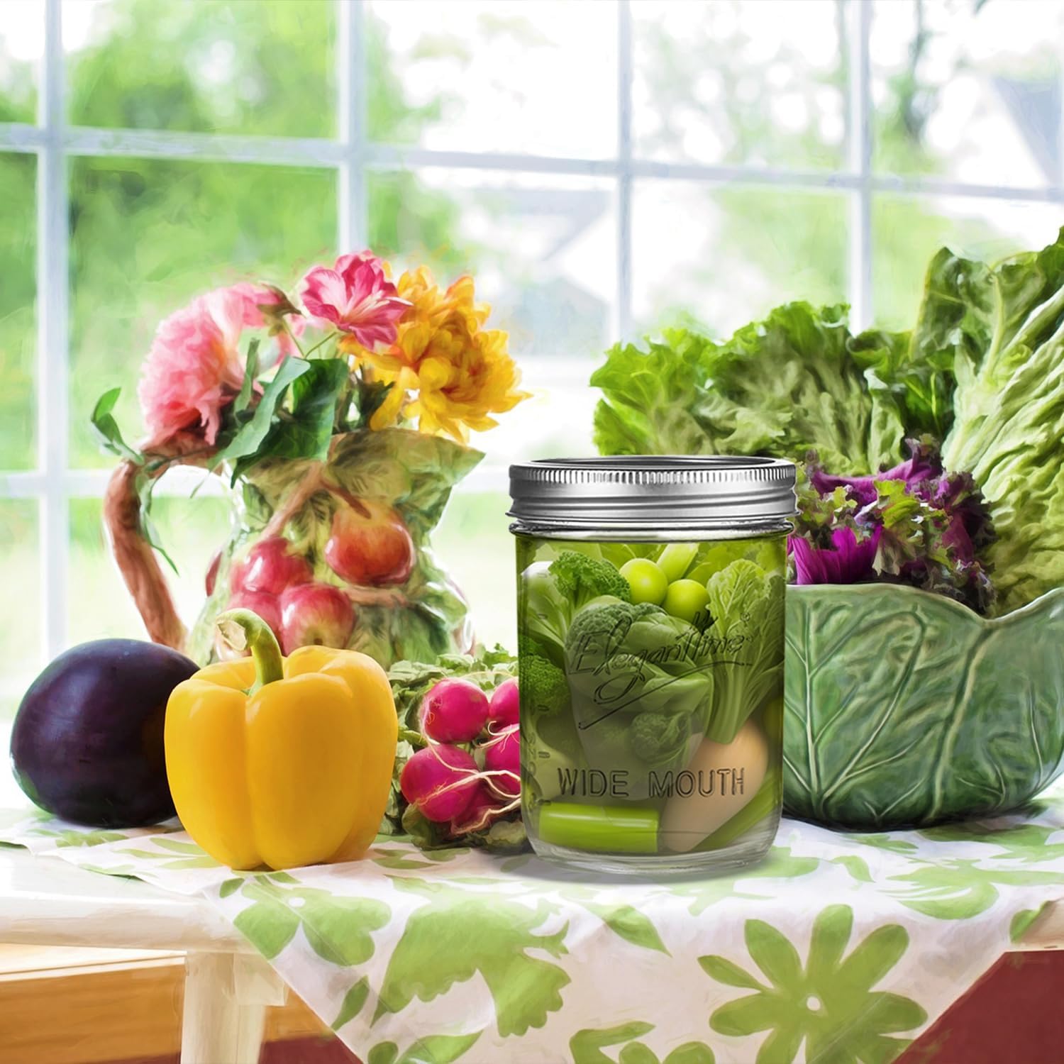 16 oz Wide Mouth Mason Jars - 12 Pack Canning Jars with Lids for Candles, Home Decor, Overnight Oats, Fruit Preserves - Airtight Glass Containers