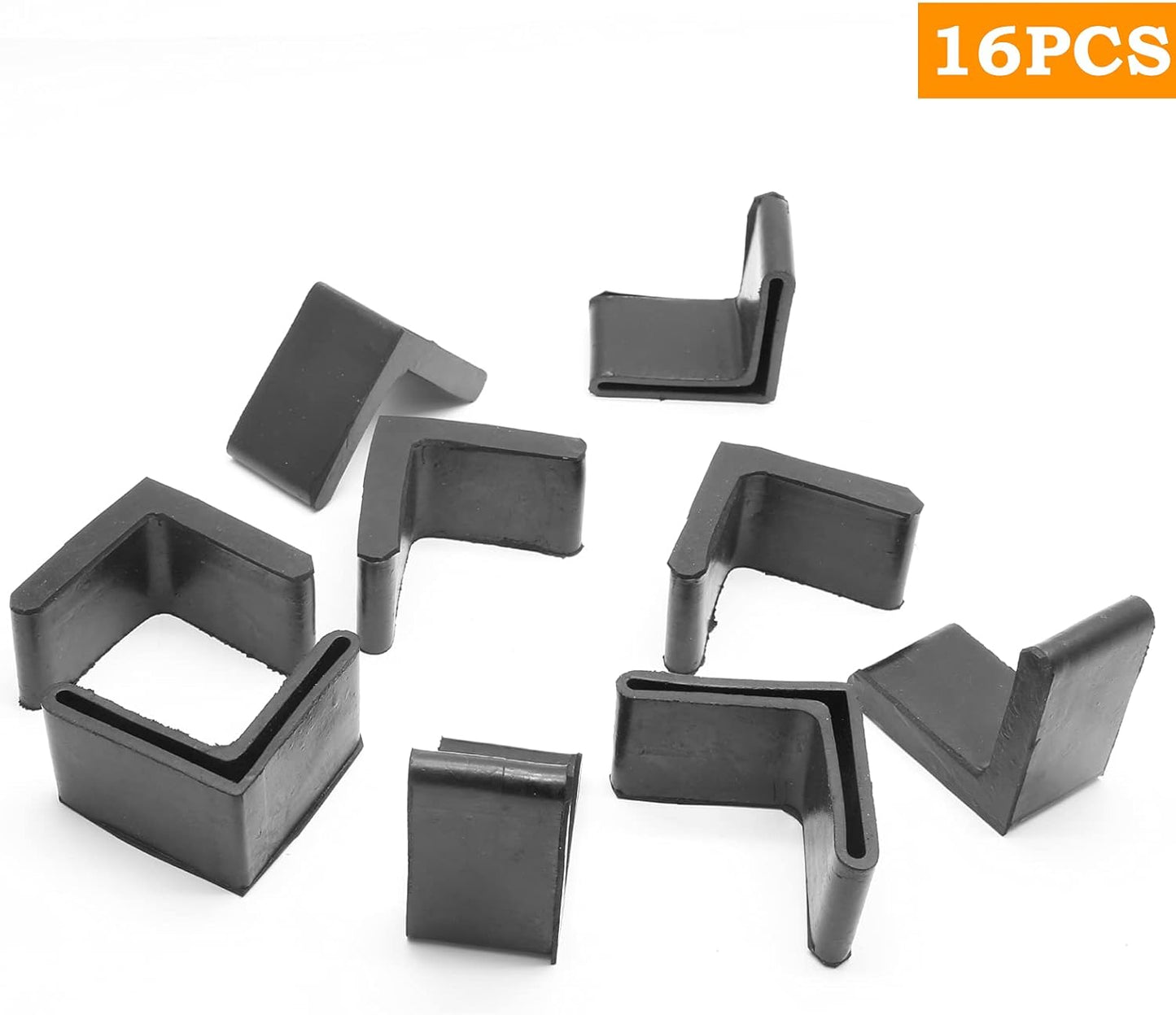 16 Pack 2" x 2" Rubber Furniture Leg Cover Protectors - Anti Slip L Shape Angle Pads for Furniture Legs