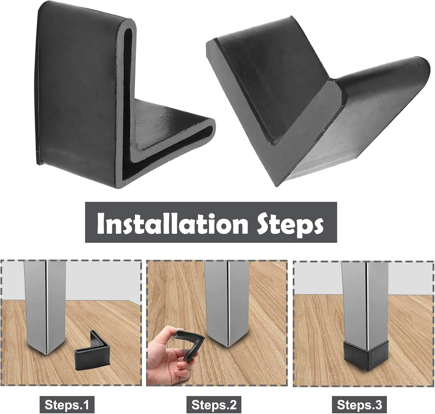 16 Pack 2" x 2" Rubber Furniture Leg Cover Protectors - Anti Slip L Shape Angle Pads for Furniture Legs