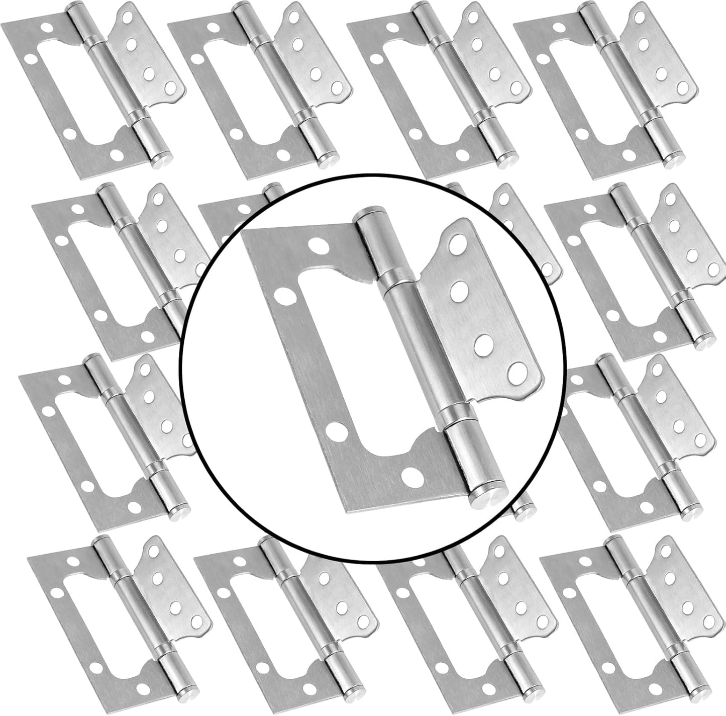 16 Pack 4 x 3 Inch Brushed Nickel Non-Mortise Door Hinges - Heavy Duty Stainless Steel Flush Hinges with Screws