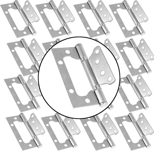 16 Pack 4 x 3 Inch Brushed Nickel Non-Mortise Door Hinges - Heavy Duty Stainless Steel Flush Hinges with Screws