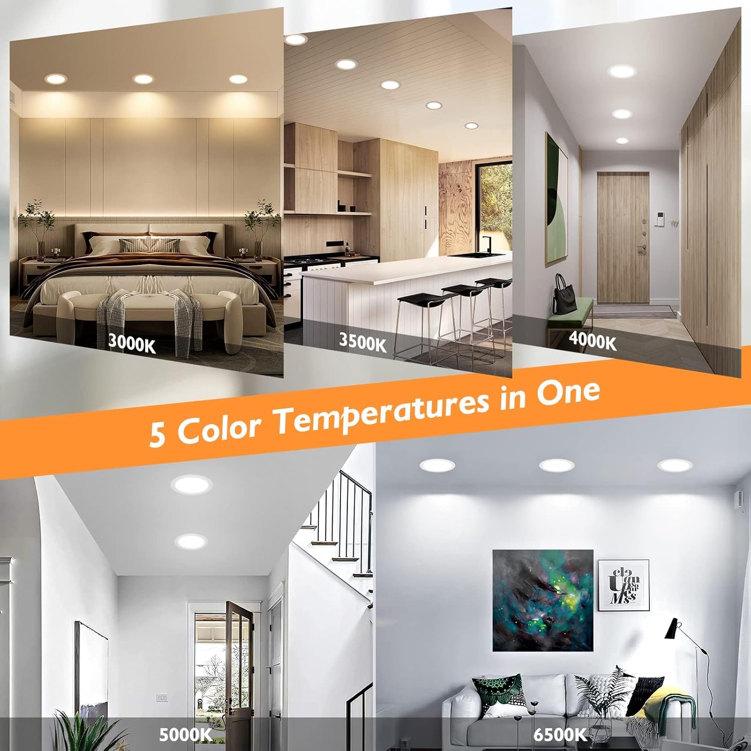 16-Pack BesLowe 6-Inch Ultra-Thin LED Recessed Ceiling Lights with Junction Box - 12W 150W Eqv, 5CCT Options, 1200LM Dimmable Downlights for Kitchen Hallway Dining Room