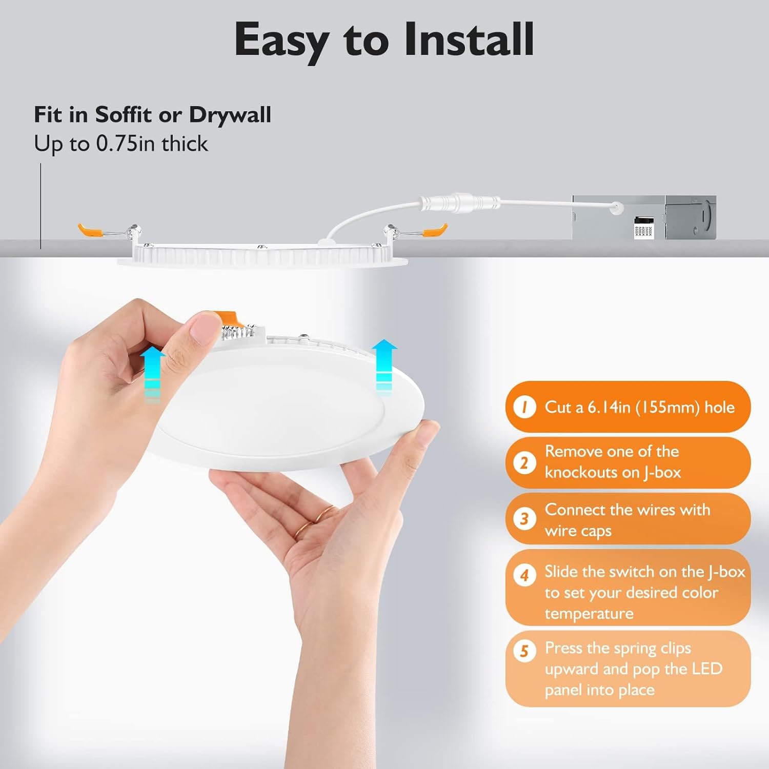 16-Pack BesLowe 6-Inch Ultra-Thin LED Recessed Ceiling Lights with Junction Box - 12W 150W Eqv, 5CCT Options, 1200LM Dimmable Downlights for Kitchen Hallway Dining Room