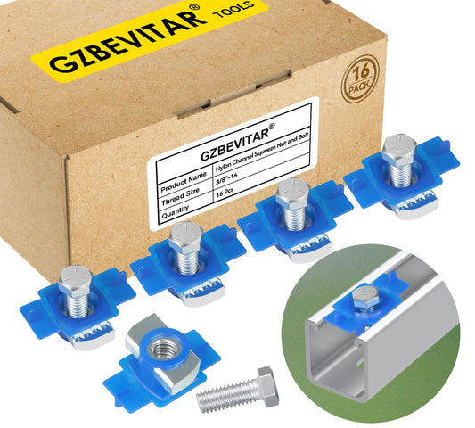 16 Pack GZBEVITAR Nylon Channel Squeeze Nuts and Bolts for American Channel Support Systems - Ideal for Solar Panel Mounting