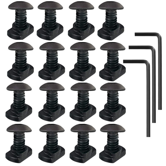 16 Pack M4 T-Nut Metric Camming Screw Replacement Sets for Standard Rail Systems with Thread Locking Screws, Allen Wrench, and Nuts