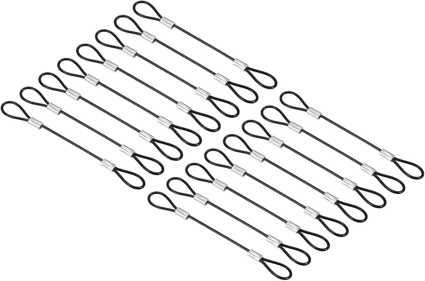 16 Pack PATIKIL 0.3Ft Stainless Steel Safety Cable Lock with Double Loop - 2mm Dia Security Wire Rope for Stage Lighting and Luggage - Black