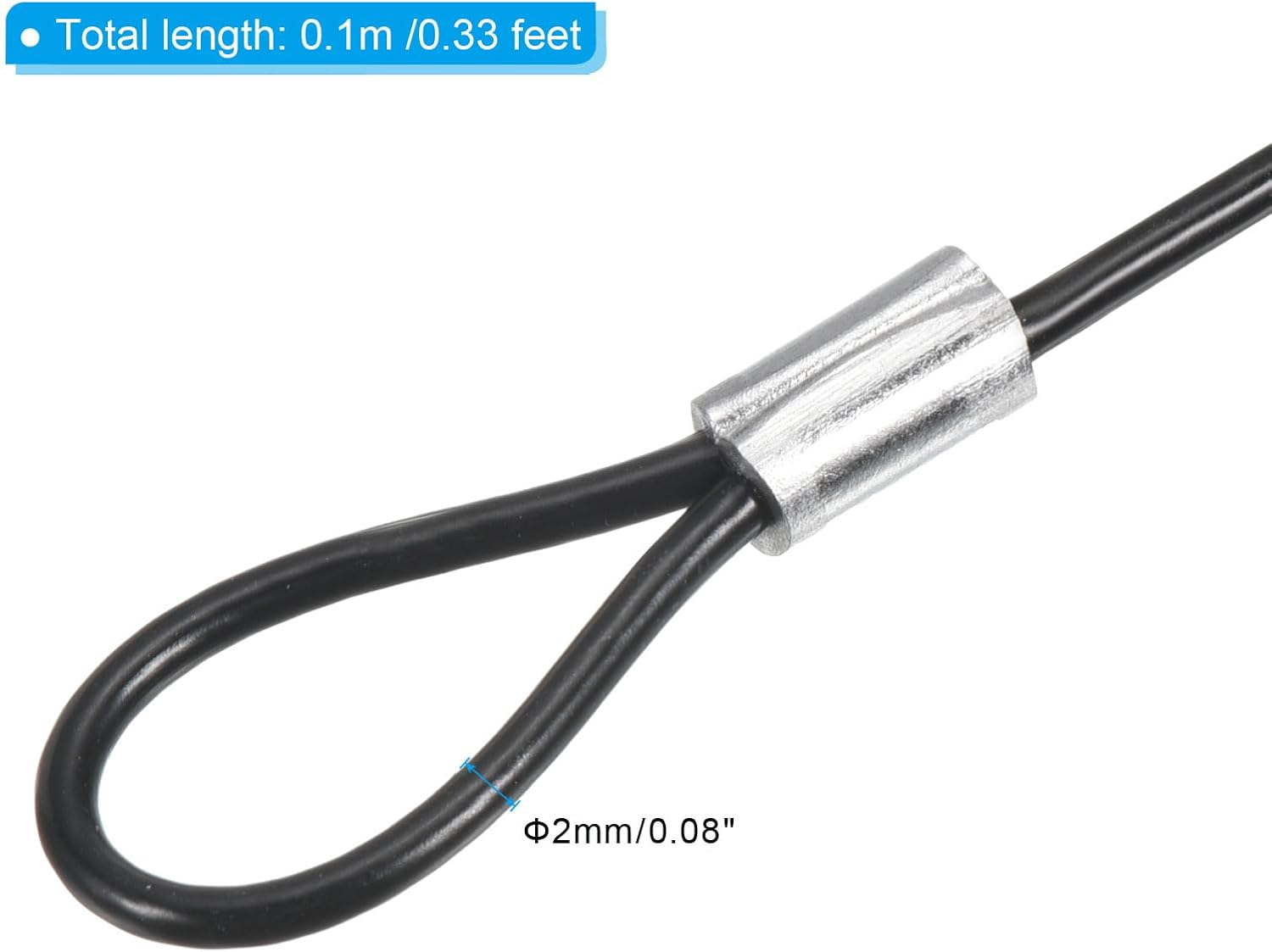 16 Pack PATIKIL 0.3Ft Stainless Steel Safety Cable Lock with Double Loop - 2mm Dia Security Wire Rope for Stage Lighting and Luggage - Black