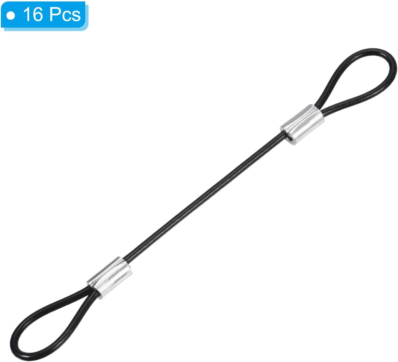 16 Pack PATIKIL 0.3Ft Stainless Steel Safety Cable Lock with Double Loop - 2mm Dia Security Wire Rope for Stage Lighting and Luggage - Black