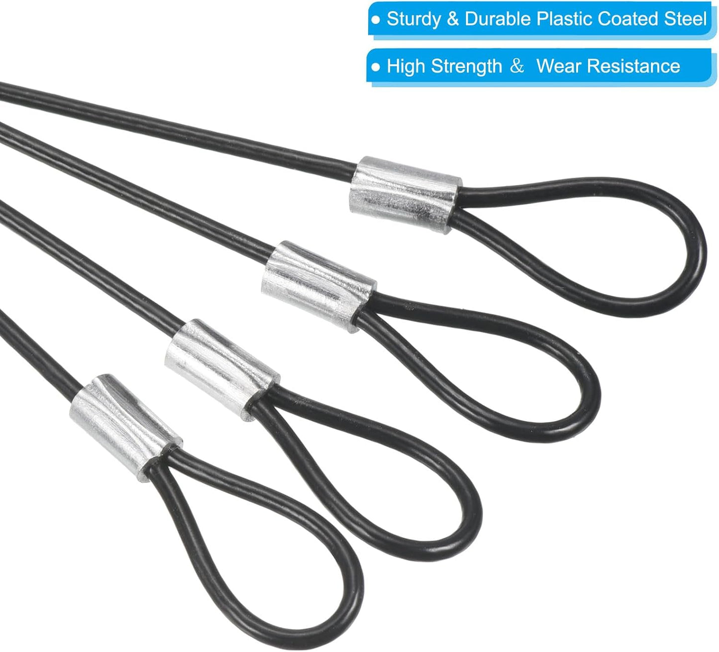 16 Pack PATIKIL 0.3Ft Stainless Steel Safety Cable Lock with Double Loop - 2mm Dia Security Wire Rope for Stage Lighting and Luggage - Black