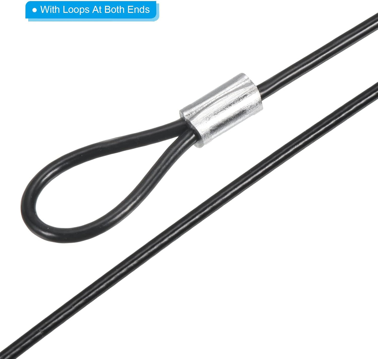 16 Pack PATIKIL 0.3Ft Stainless Steel Safety Cable Lock with Double Loop - 2mm Dia Security Wire Rope for Stage Lighting and Luggage - Black