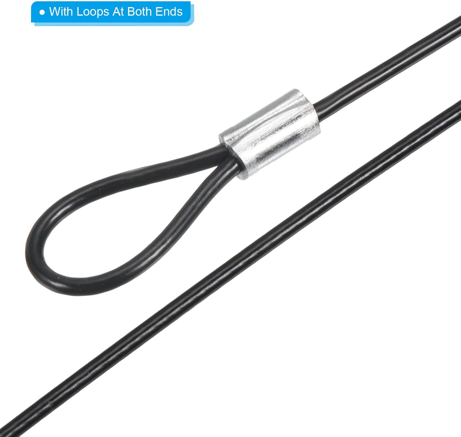 16 Pack PATIKIL 0.3Ft Stainless Steel Safety Cable Lock with Double Loop - 2mm Dia Security Wire Rope for Stage Lighting and Luggage - Black