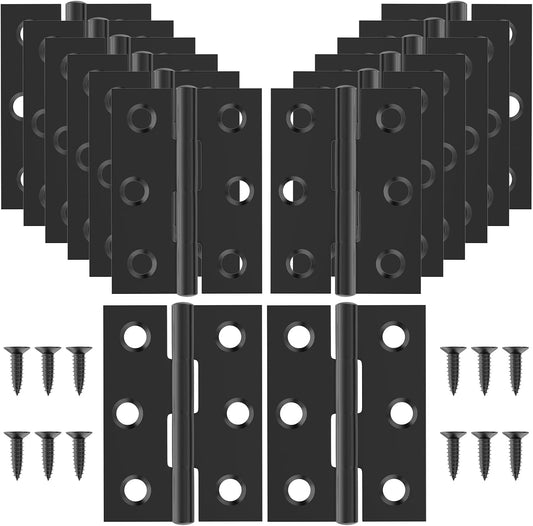 16 Pack Small Stainless Steel Door Hinges, 2 Inch Window Folding Hinges with 96 Screws - Black Finish